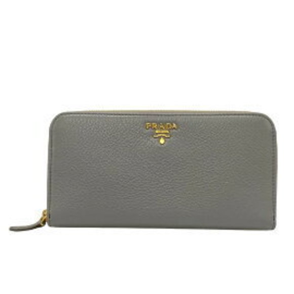 Prada Leather Long Wallet Zip Gray - Picture 1 of 9